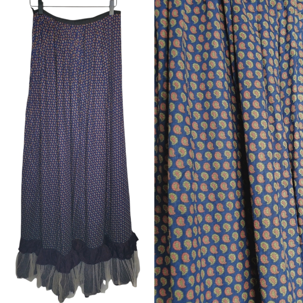 Vintage Prairie Boho Cottagecore Maxi Skirt Waist Size 27 Paisley Ruffle Western